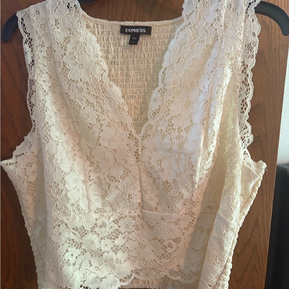 Express Tops - Express Cream Fitted Crop Tank Top